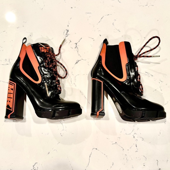 Mistress Rocks Potent Black and Orange Patent Heeled Work Boots NWOT - Picture 6 of 16